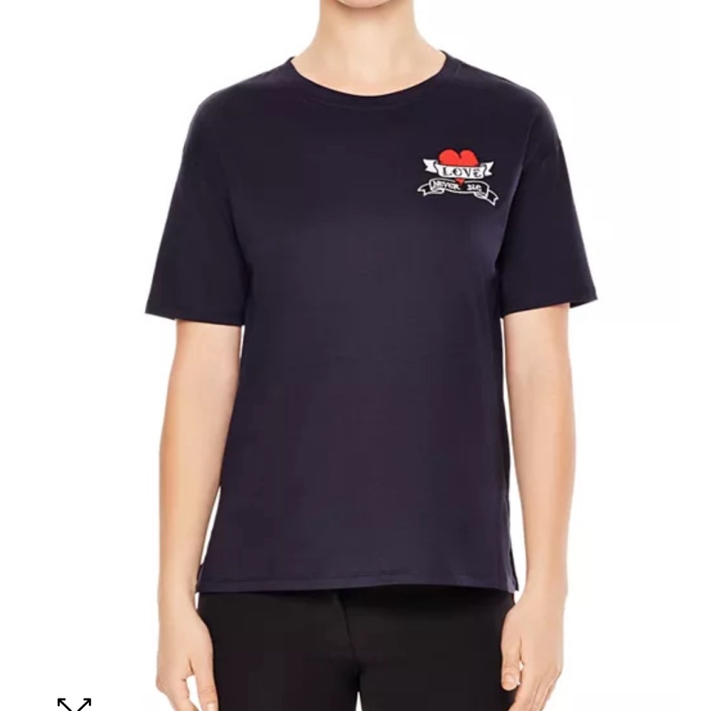 SANDRO - navy cotton T-shirt size Small - with embroidery